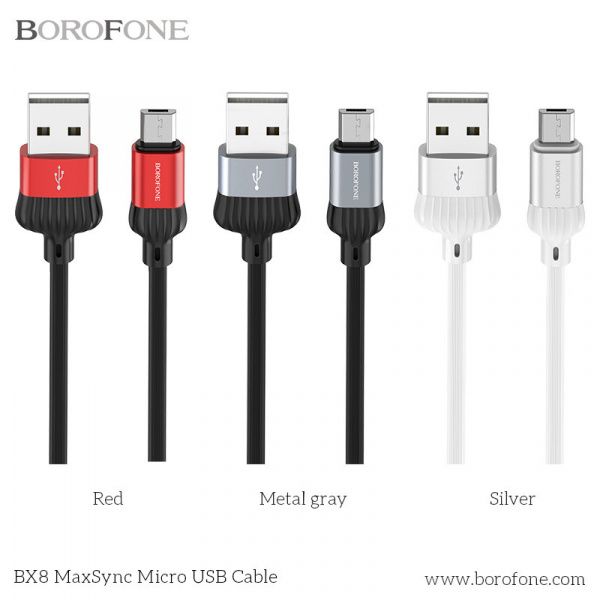 Кабель Borofone BX8 MaxSync USB - micro USB, 1 м серый